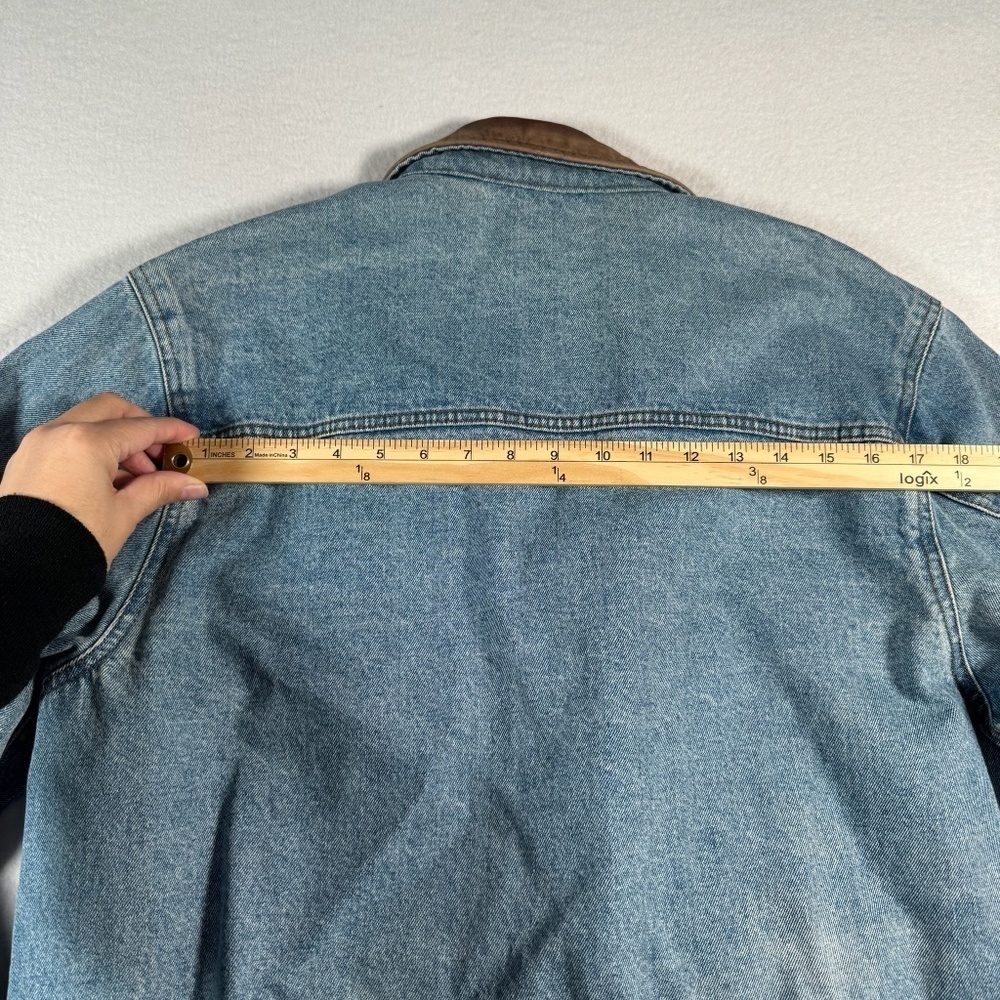 Dunbrooke Jacket Mens Large Blue Jean Barn Embroidered Leather Collared Vintage - Picture 12 of 16